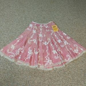 Pink and white ribbon circle skirt Gypsy Cowgirl M